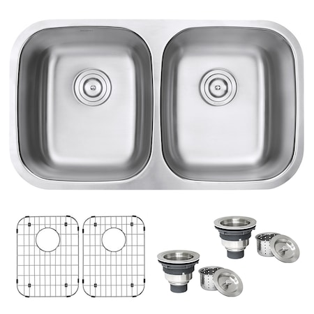 Ruvati 32" Undermount 50/50 Double Bowl 16 Gauge SS Kitchen Sink RVM4300